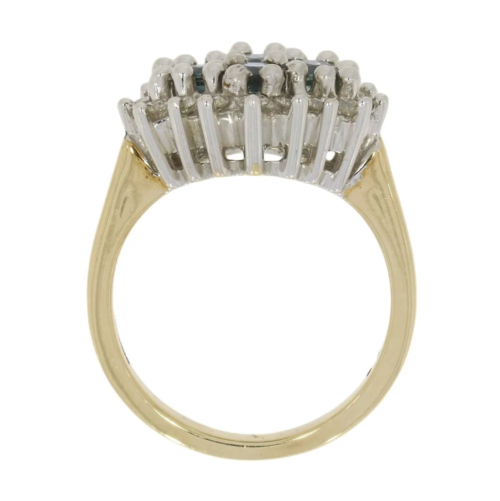Pre Owned 9ct Yellow Gold Sapphire And 0.48cts Diamond Cluster Ring