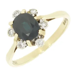 Pre Owned 9ct Yellow Gold Sapphire and Diamond Cluster Ring