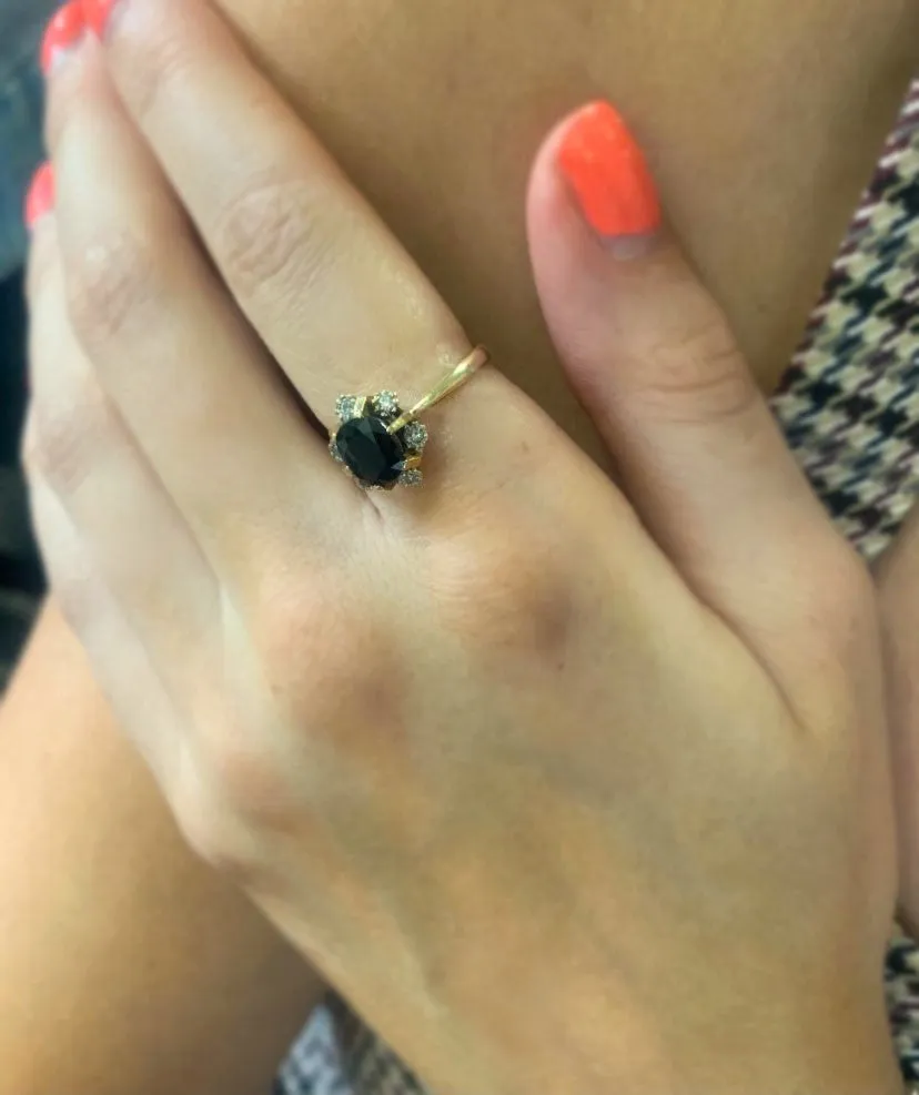 Pre Owned 9ct Yellow Gold Sapphire and Diamond Cluster Ring