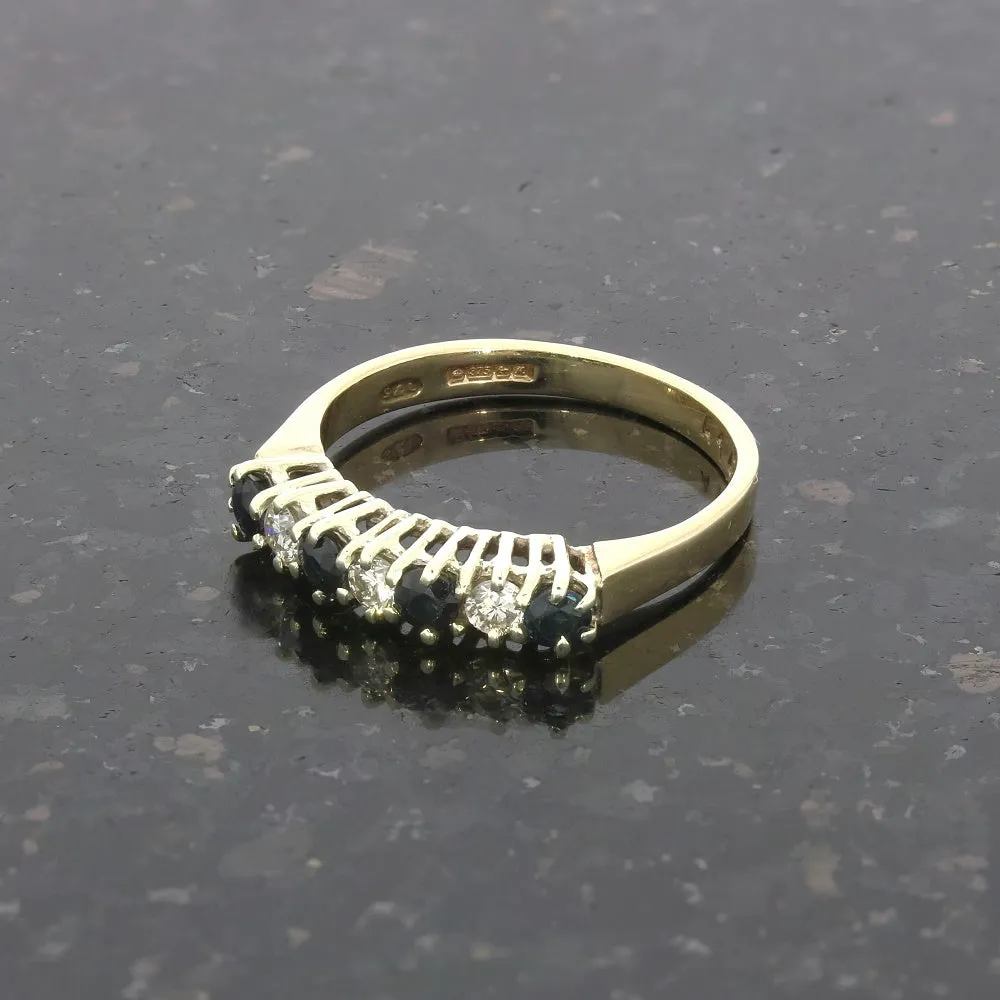 Pre Owned 9ct Yellow Gold Sapphire and Diamond Half Eternity Ring