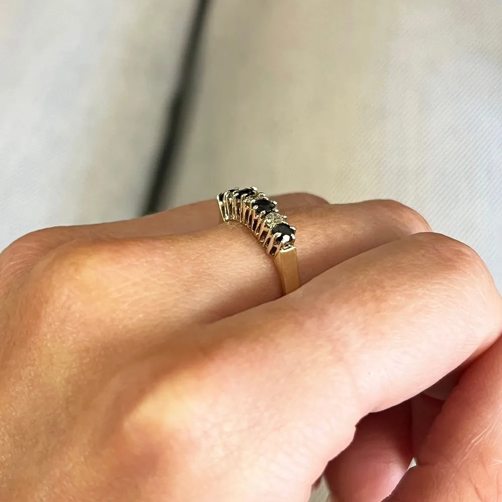 Pre Owned 9ct Yellow Gold Sapphire and Diamond Half Eternity Ring
