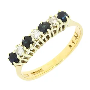 Pre Owned 9ct Yellow Gold Sapphire and Diamond Half Eternity Ring