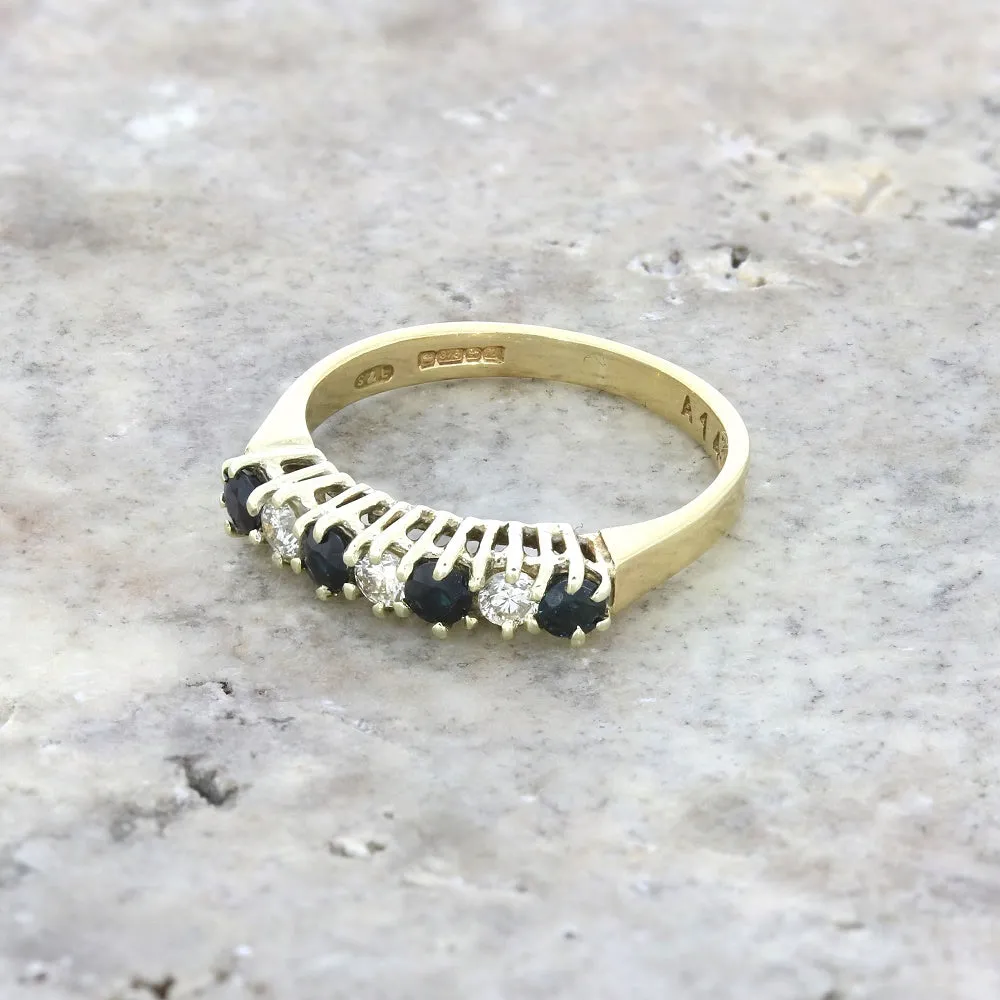 Pre Owned 9ct Yellow Gold Sapphire and Diamond Half Eternity Ring