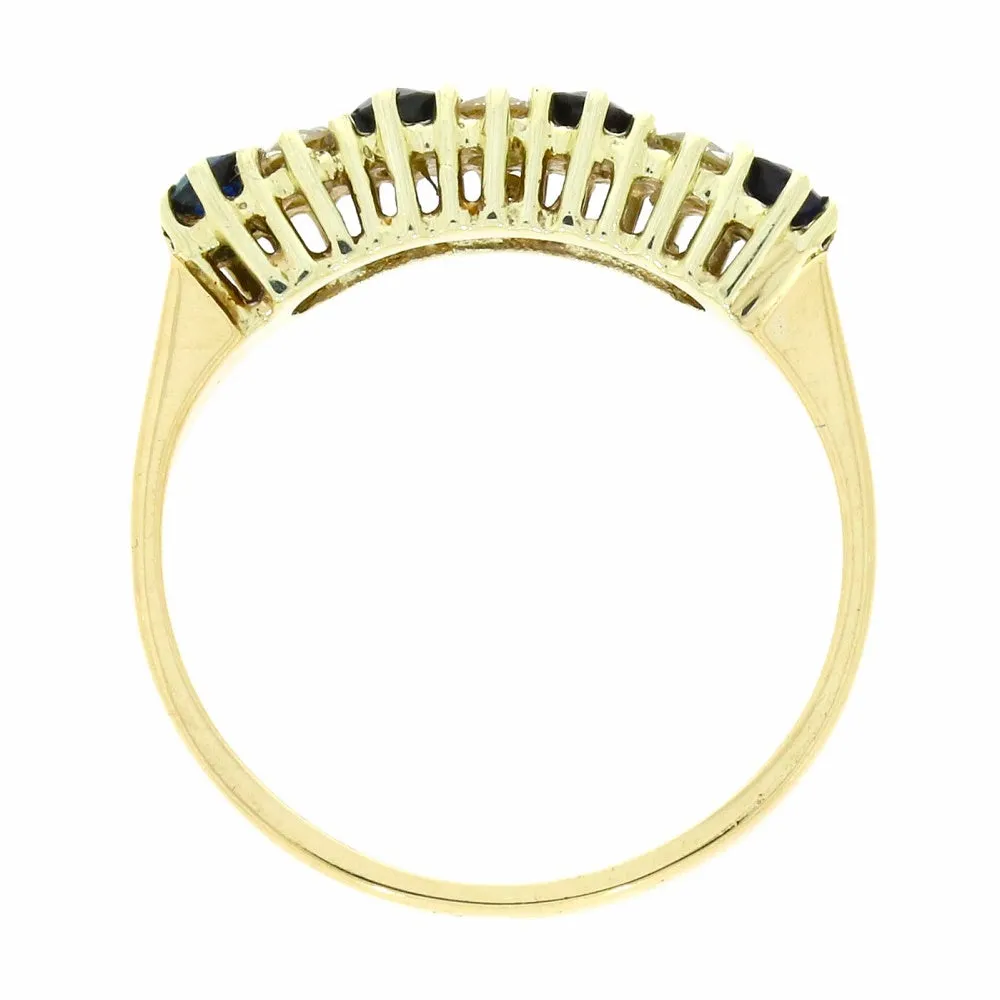 Pre Owned 9ct Yellow Gold Sapphire and Diamond Half Eternity Ring