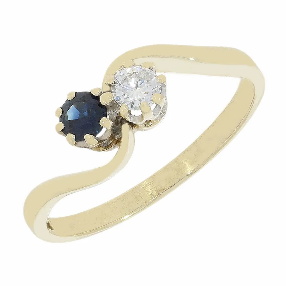 Pre Owned 9ct Yellow Gold Sapphire and Diamond Ladies Ring