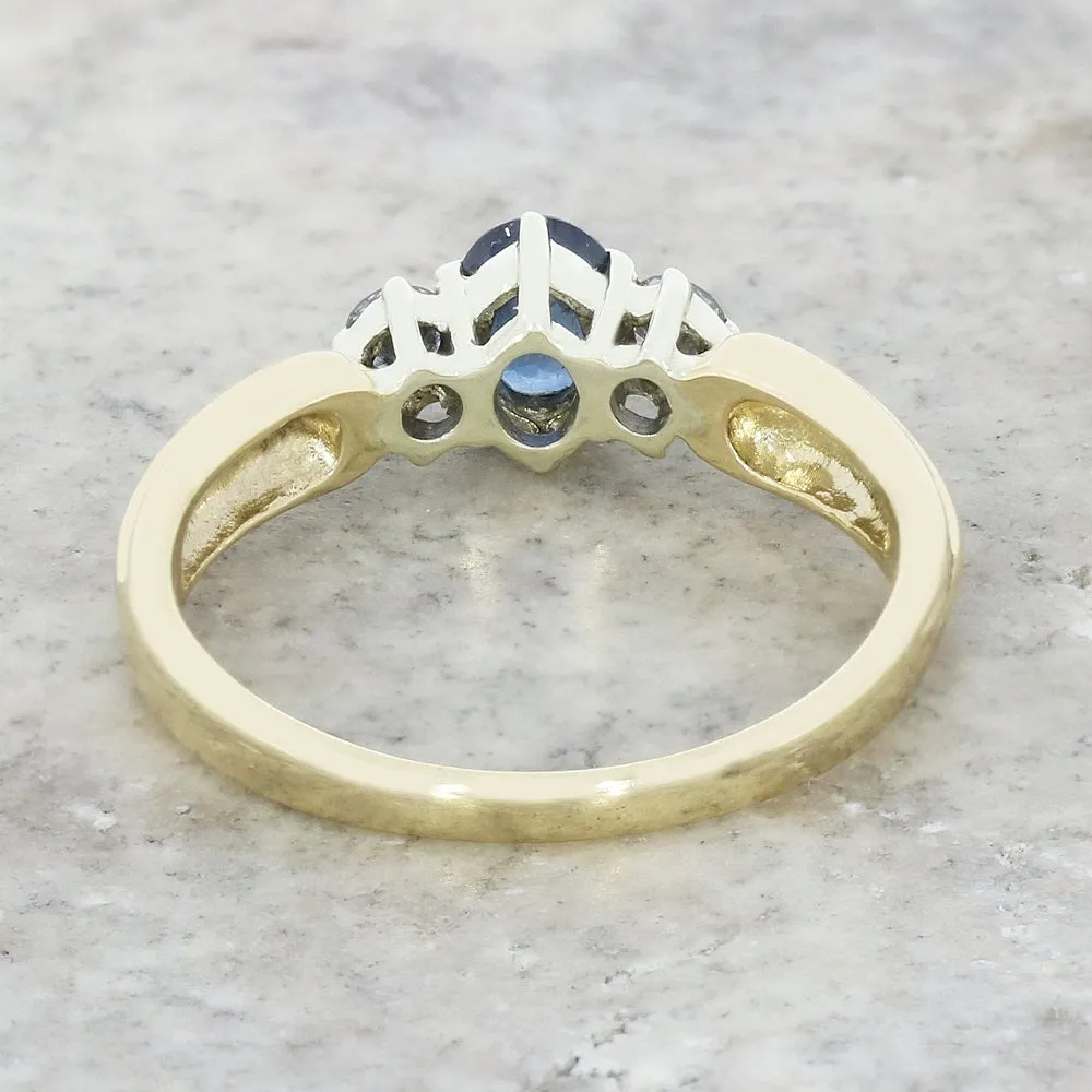 Pre Owned 9ct Yellow Gold Sapphire and Diamond Ladies Ring