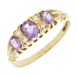 Pre Owned 9ct Yellow Gold Vintage Design Amethyst and Diamond Ring