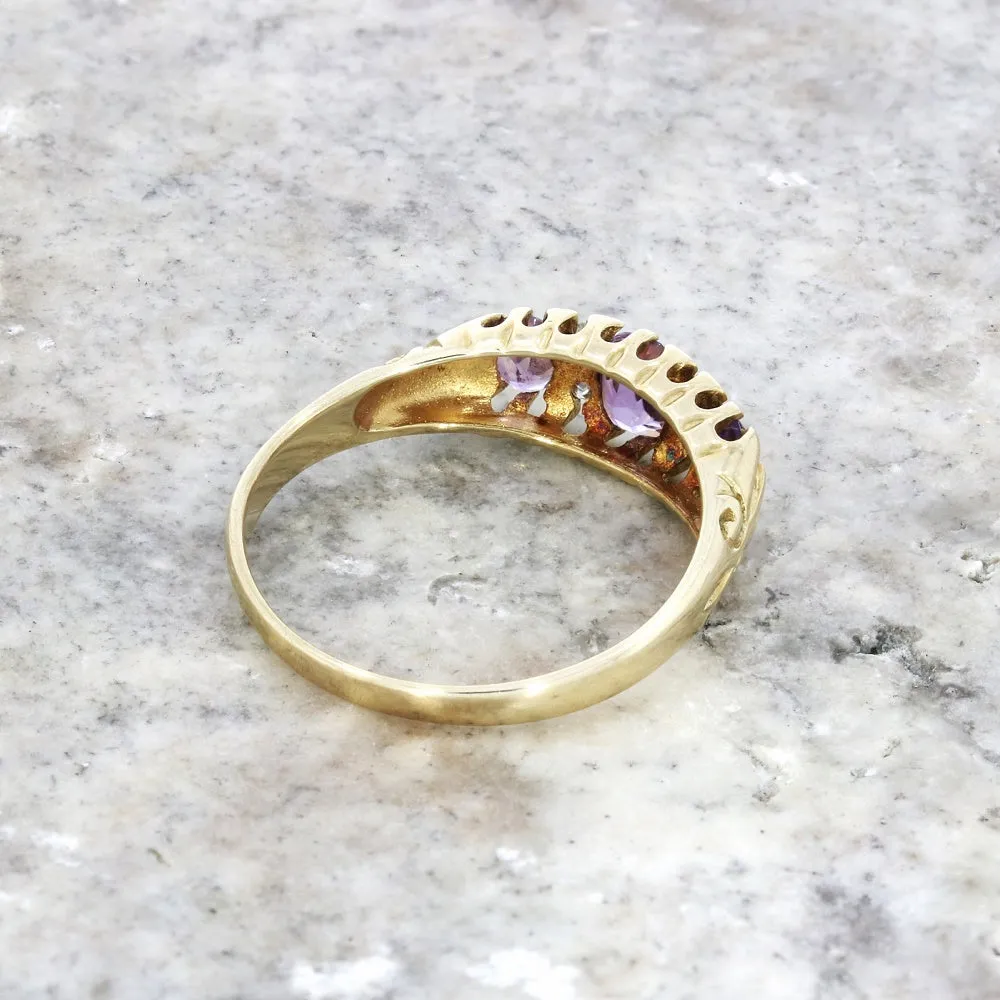 Pre Owned 9ct Yellow Gold Vintage Design Amethyst and Diamond Ring