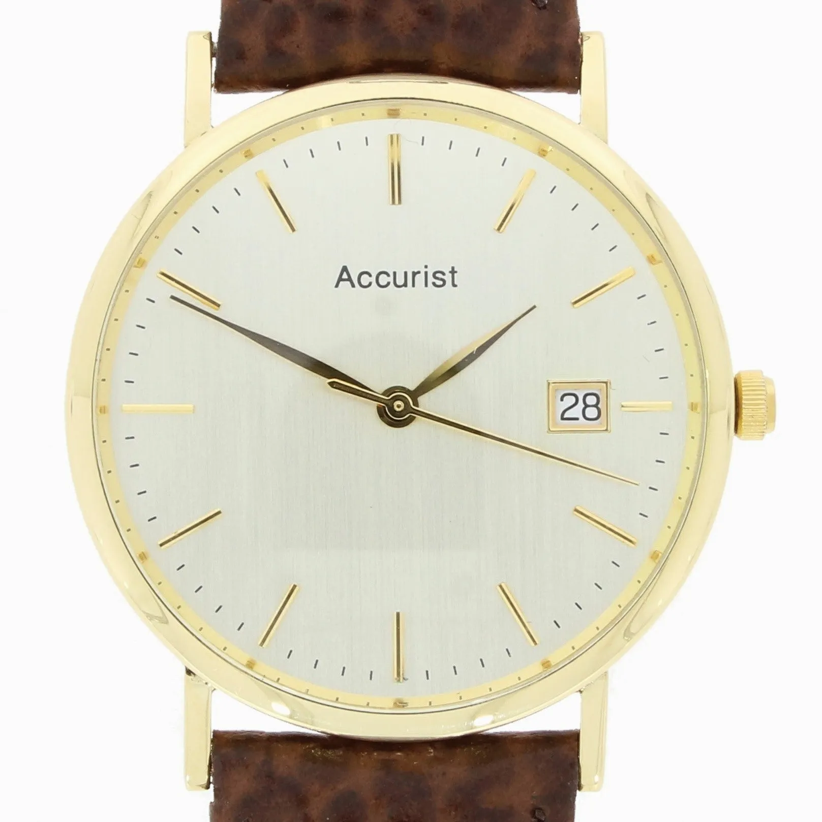 Pre Owned Accurist 18ct Gold Quartz Leather Strap Watch RW0613