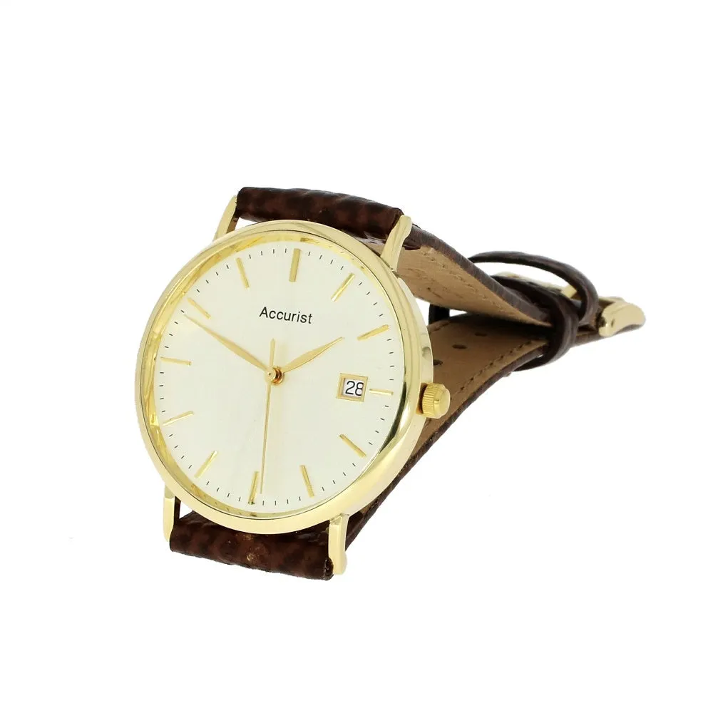 Pre Owned Accurist 18ct Gold Quartz Leather Strap Watch RW0613