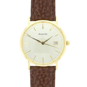 Pre Owned Accurist 18ct Gold Quartz Leather Strap Watch RW0613