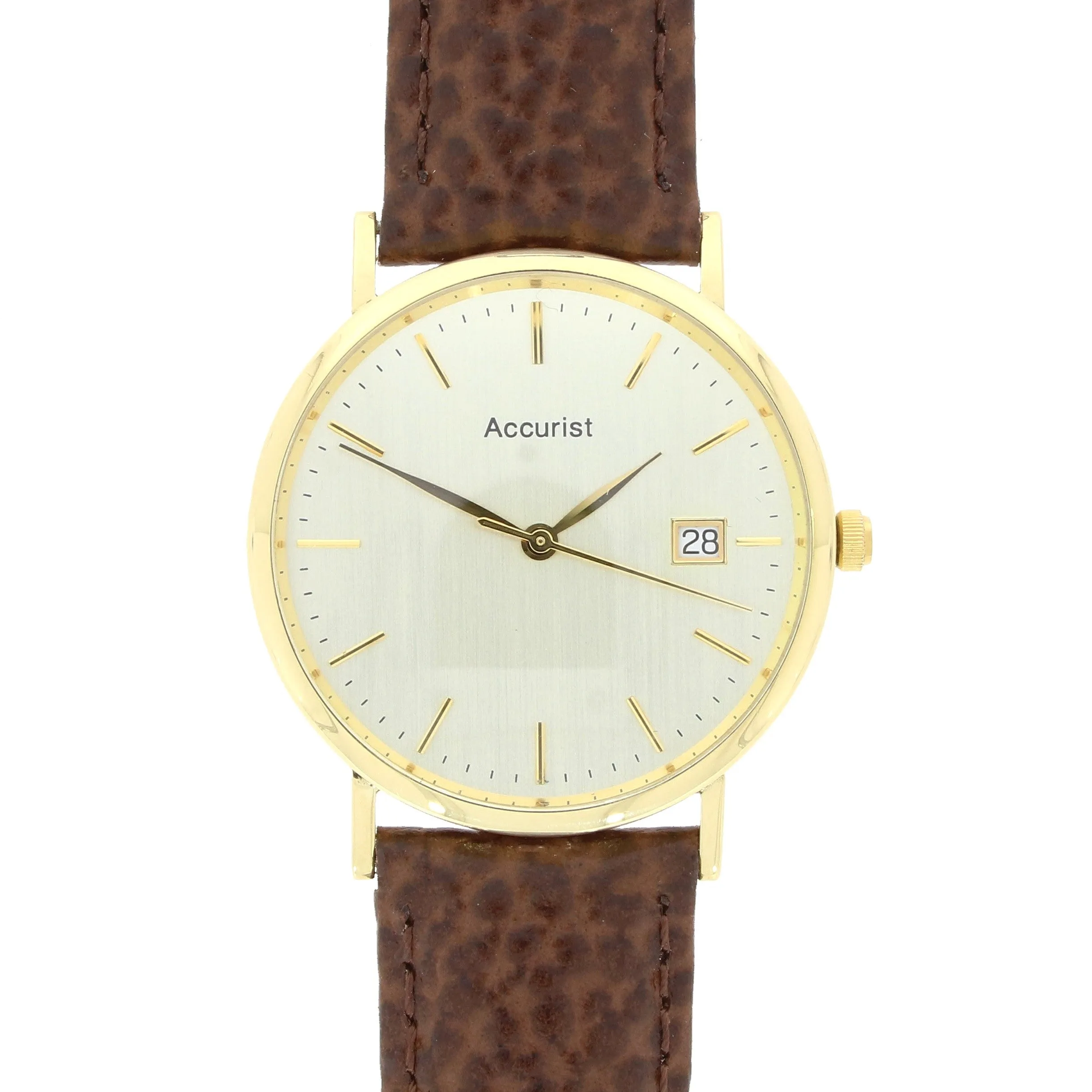 Pre Owned Accurist 18ct Gold Quartz Leather Strap Watch RW0613