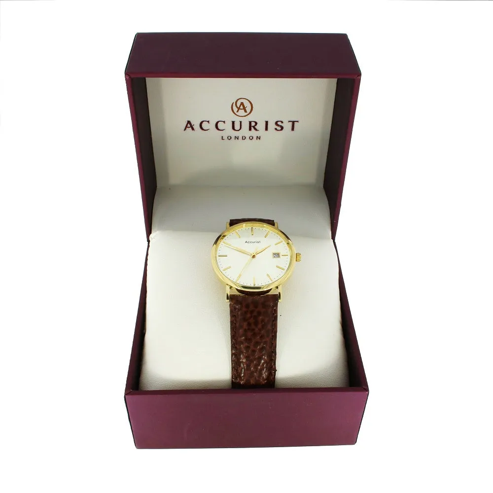 Pre Owned Accurist 18ct Gold Quartz Leather Strap Watch RW0613