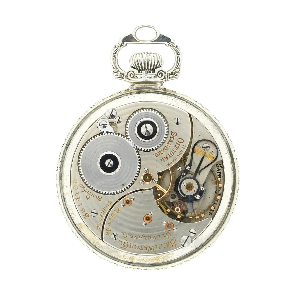 Pre Owned Ball Watch Co Cleveland Official RR Railroad 14ct White Gold Filled Pocket Watch RW0628
