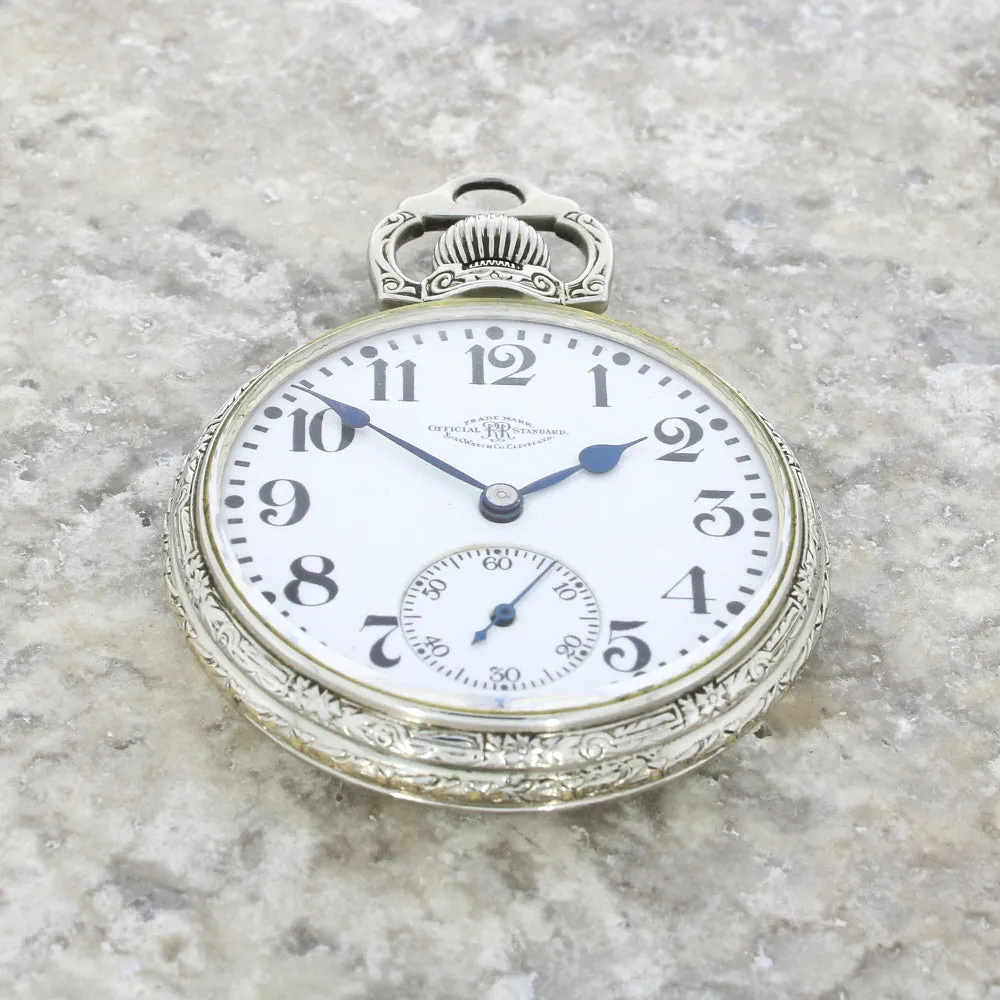 Pre Owned Ball Watch Co Cleveland Official RR Railroad 14ct White Gold Filled Pocket Watch RW0628