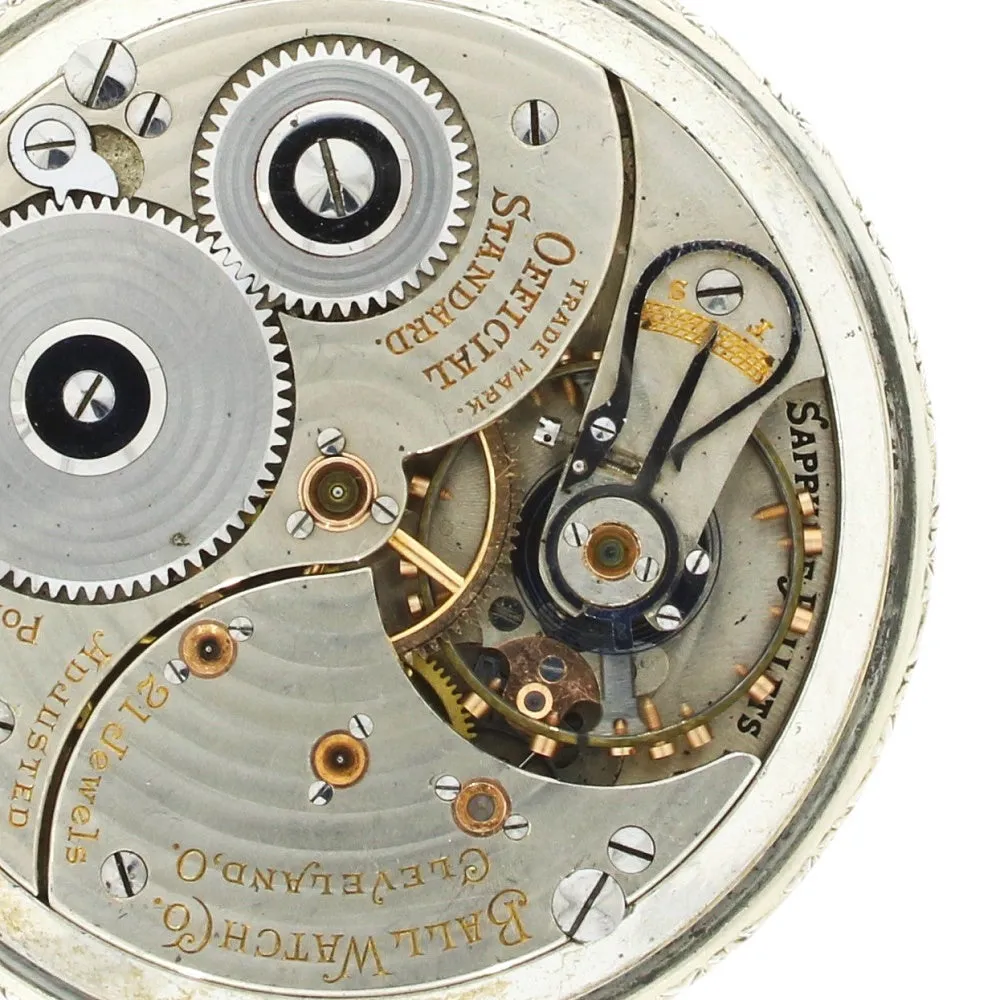 Pre Owned Ball Watch Co Cleveland Official RR Railroad 14ct White Gold Filled Pocket Watch RW0628