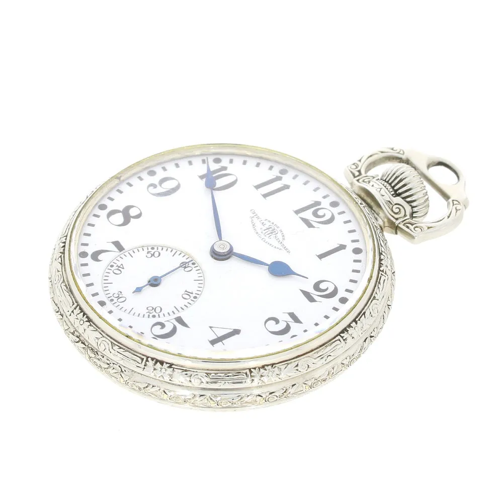 Pre Owned Ball Watch Co Cleveland Official RR Railroad 14ct White Gold Filled Pocket Watch RW0628