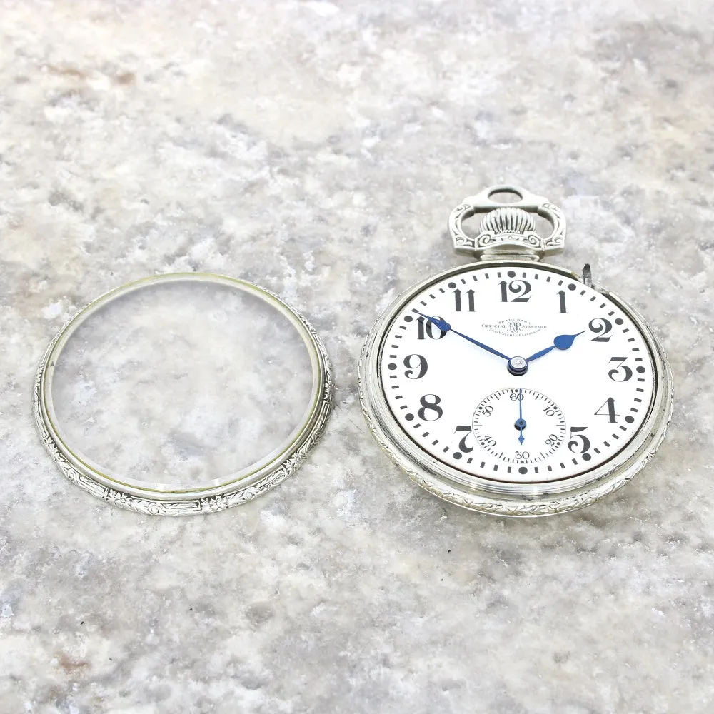 Pre Owned Ball Watch Co Cleveland Official RR Railroad 14ct White Gold Filled Pocket Watch RW0628