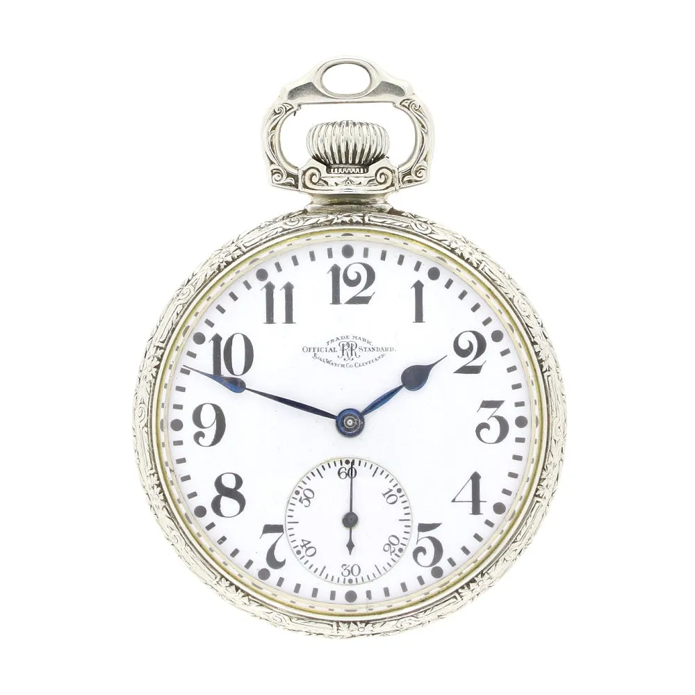 Pre Owned Ball Watch Co Cleveland Official RR Railroad 14ct White Gold Filled Pocket Watch RW0628