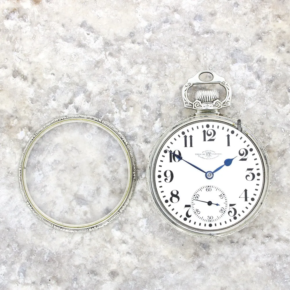 Pre Owned Ball Watch Co Cleveland Official RR Railroad 14ct White Gold Filled Pocket Watch RW0628