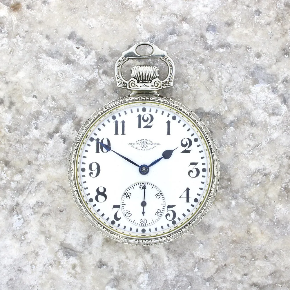 Pre Owned Ball Watch Co Cleveland Official RR Railroad 14ct White Gold Filled Pocket Watch RW0628