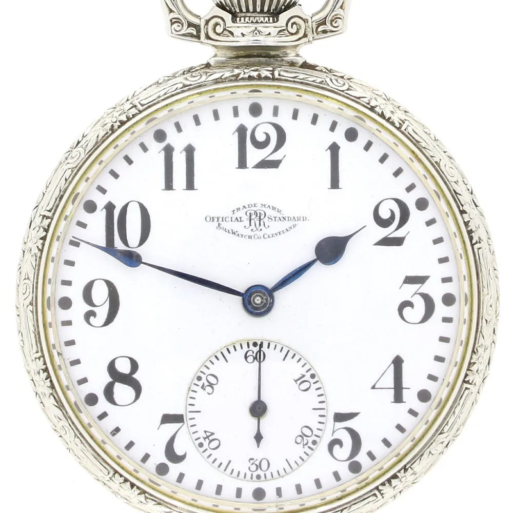 Pre Owned Ball Watch Co Cleveland Official RR Railroad 14ct White Gold Filled Pocket Watch RW0628