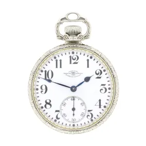 Pre Owned Ball Watch Co Cleveland Official RR Railroad 14ct White Gold Filled Pocket Watch RW0628
