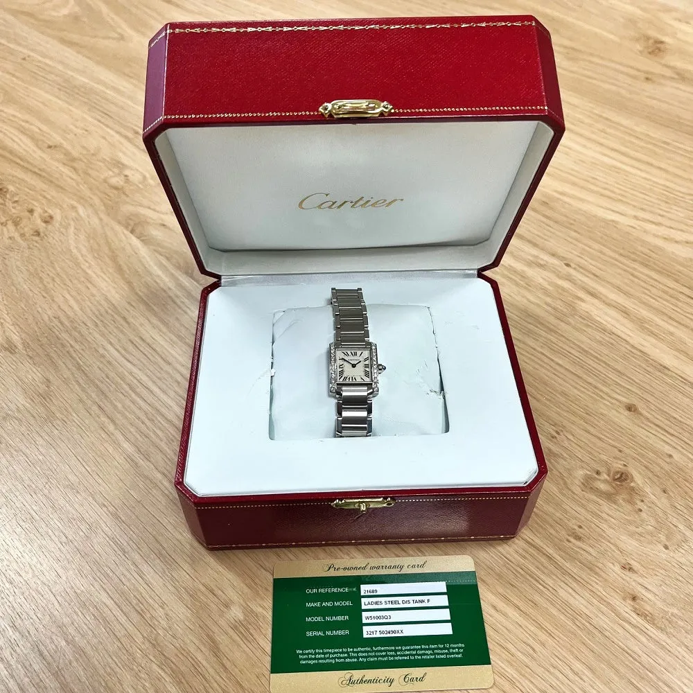 Pre Owned Cartier Tank Francaise Steel Ladies Watch Diamond Set W51003Q3 RW0632