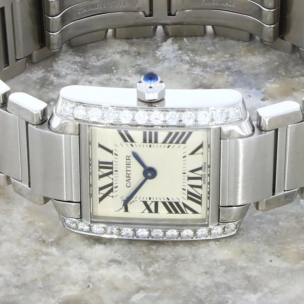 Pre Owned Cartier Tank Francaise Steel Ladies Watch Diamond Set W51003Q3 RW0632