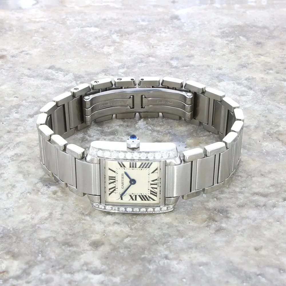 Pre Owned Cartier Tank Francaise Steel Ladies Watch Diamond Set W51003Q3 RW0632