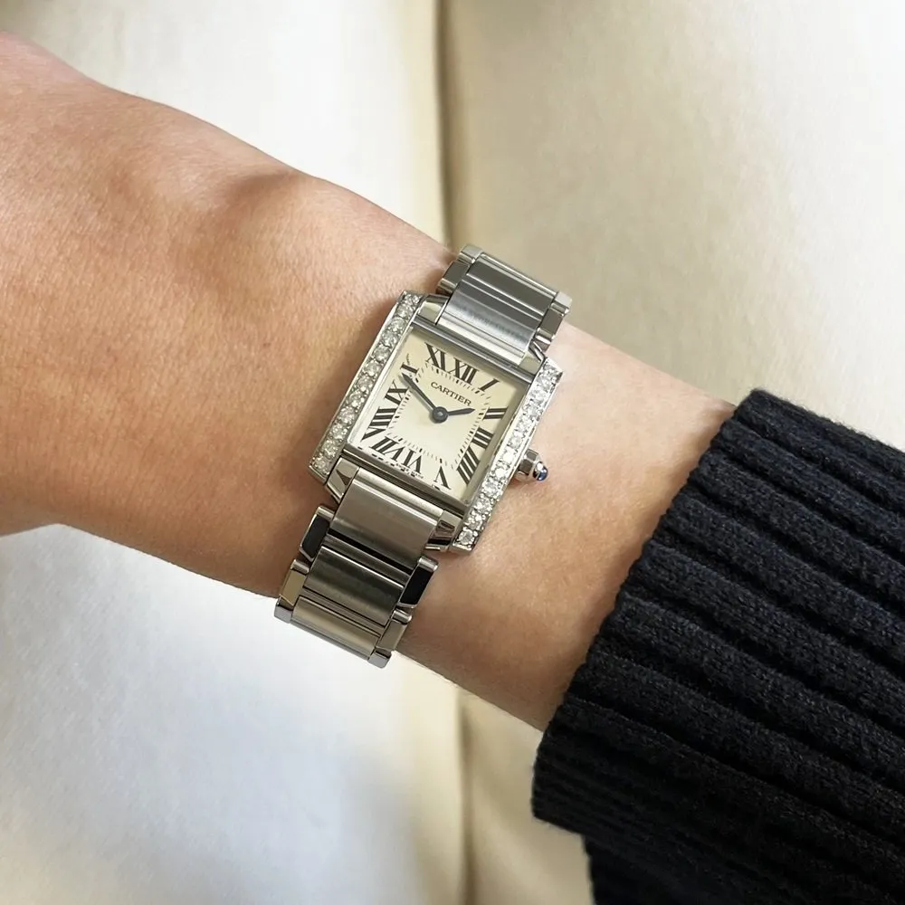 Pre Owned Cartier Tank Francaise Steel Ladies Watch Diamond Set W51003Q3 RW0632