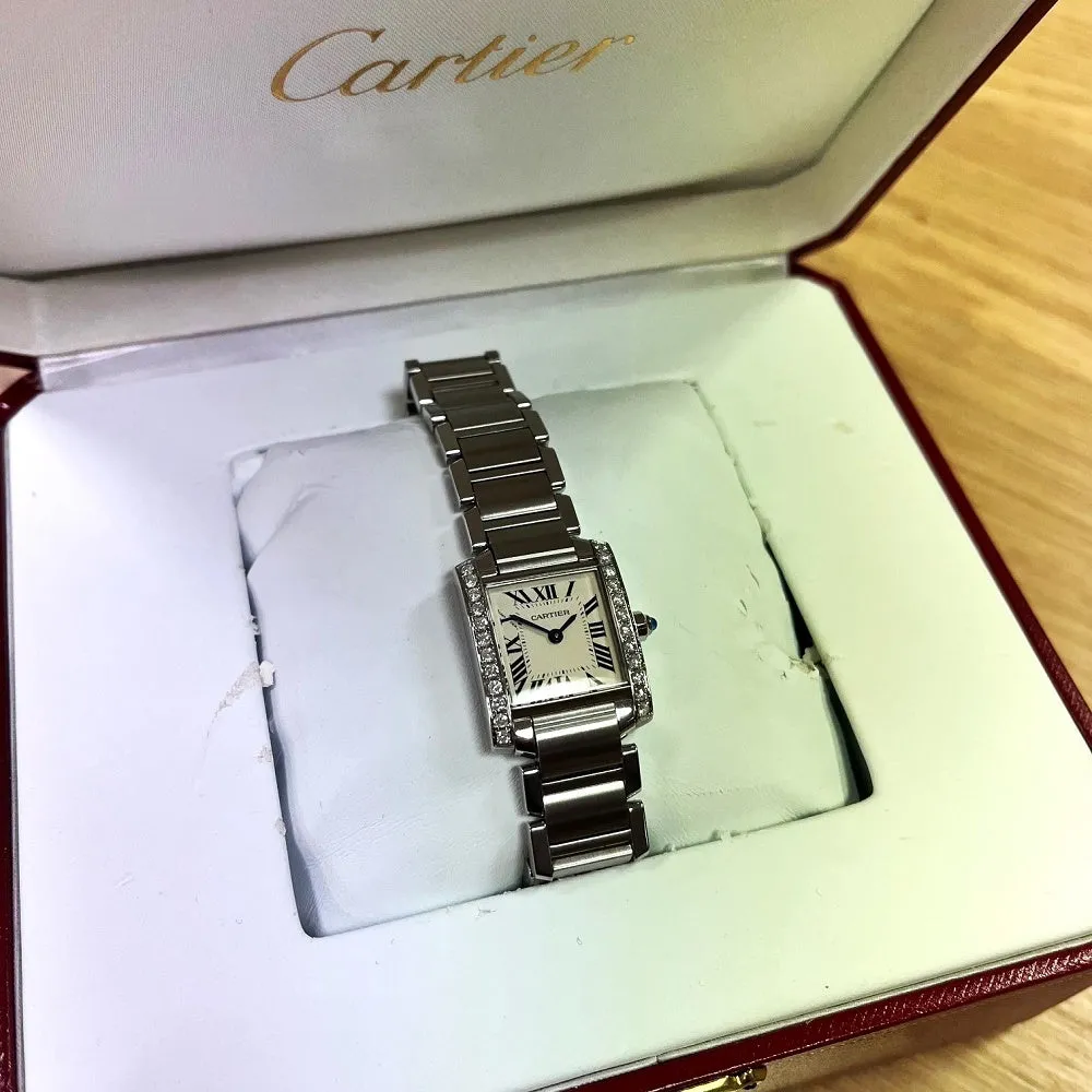 Pre Owned Cartier Tank Francaise Steel Ladies Watch Diamond Set W51003Q3 RW0632