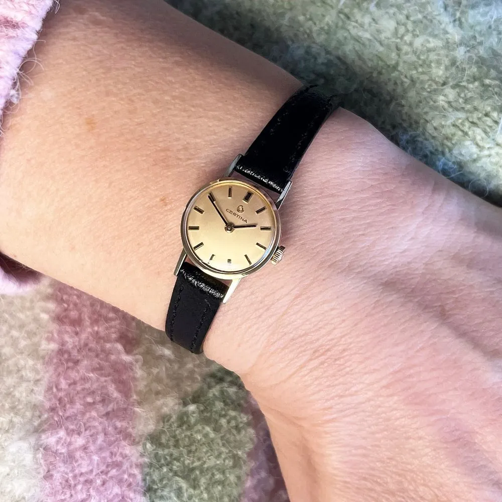 Pre Owned Certina 9ct Gold Leather Strap Mechanical Ladies Swiss Watch RW0615