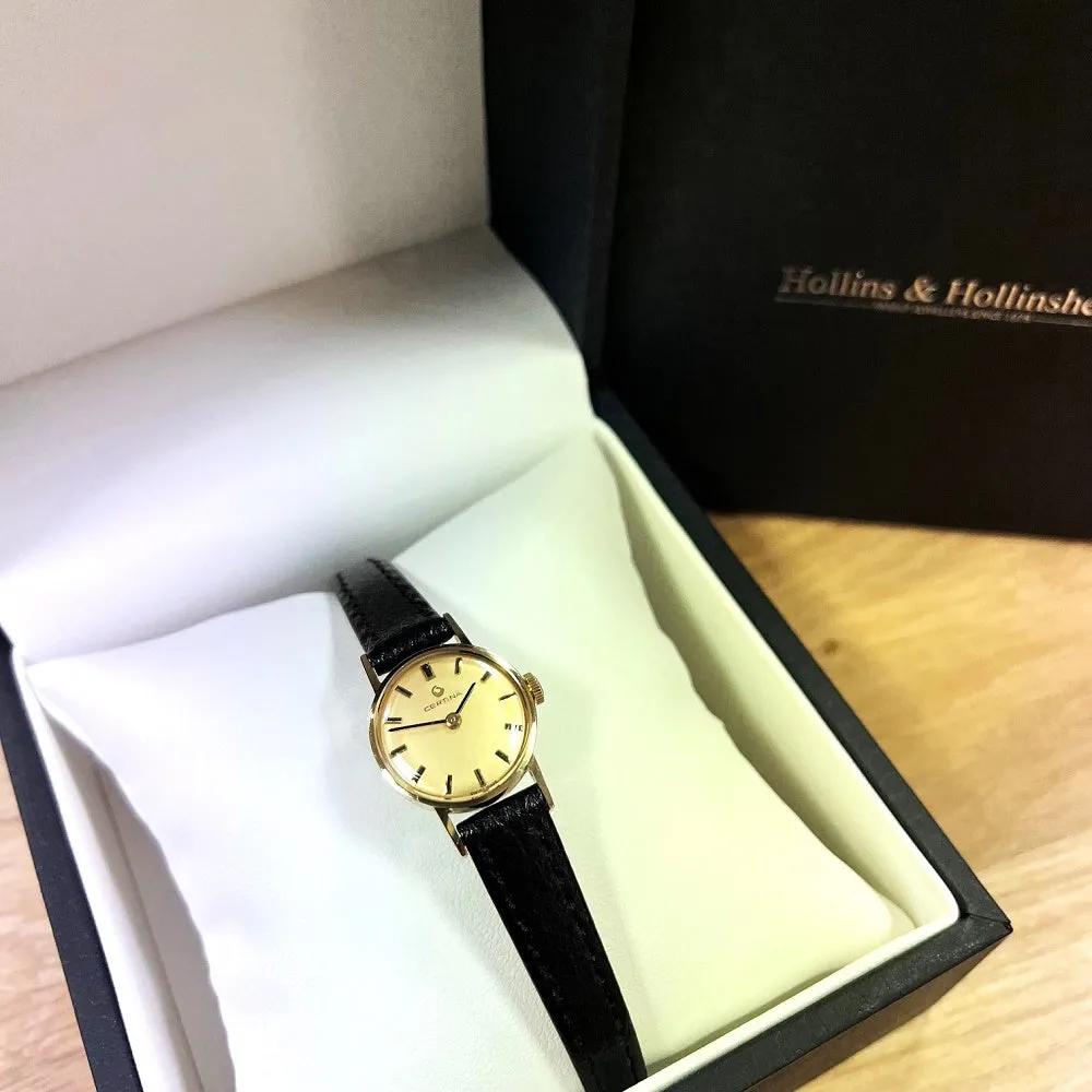 Pre Owned Certina 9ct Gold Leather Strap Mechanical Ladies Swiss Watch RW0615