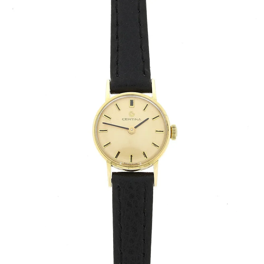 Pre Owned Certina 9ct Gold Leather Strap Mechanical Ladies Swiss Watch RW0615