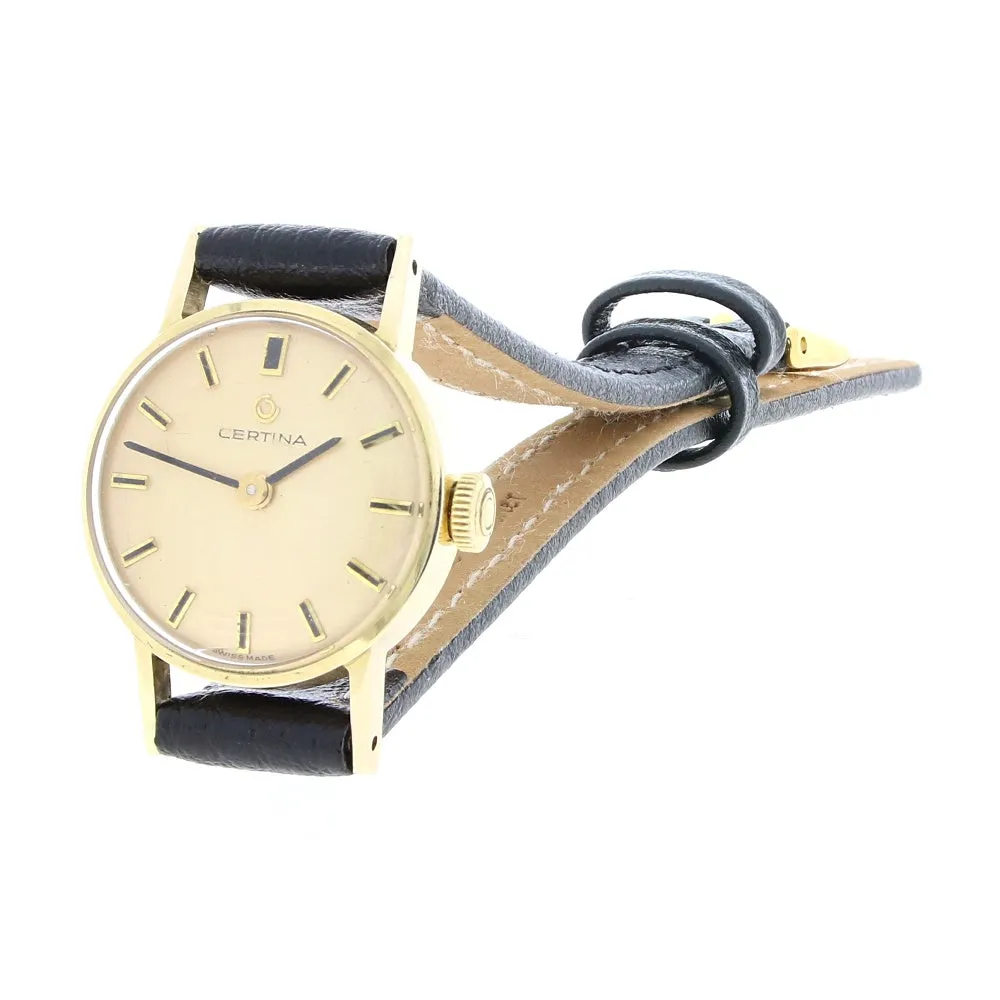 Pre Owned Certina 9ct Gold Leather Strap Mechanical Ladies Swiss Watch RW0615