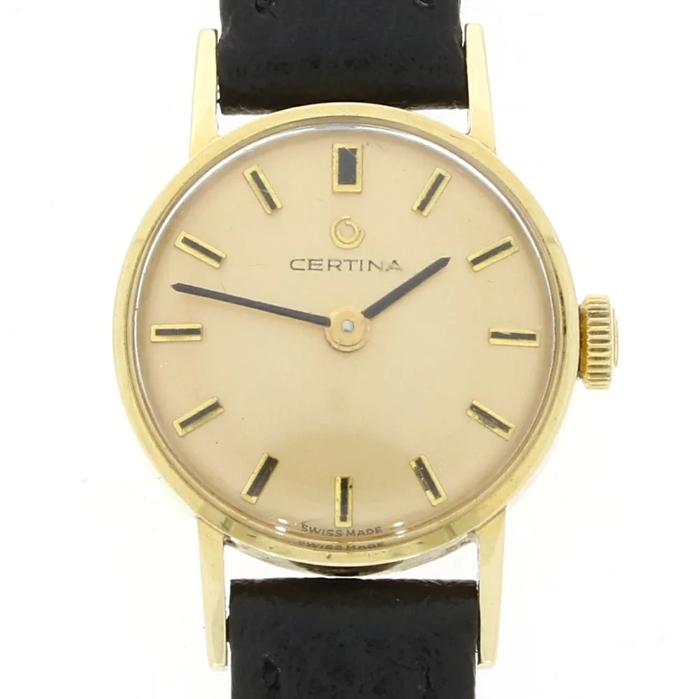 Pre Owned Certina 9ct Gold Leather Strap Mechanical Ladies Swiss Watch RW0615