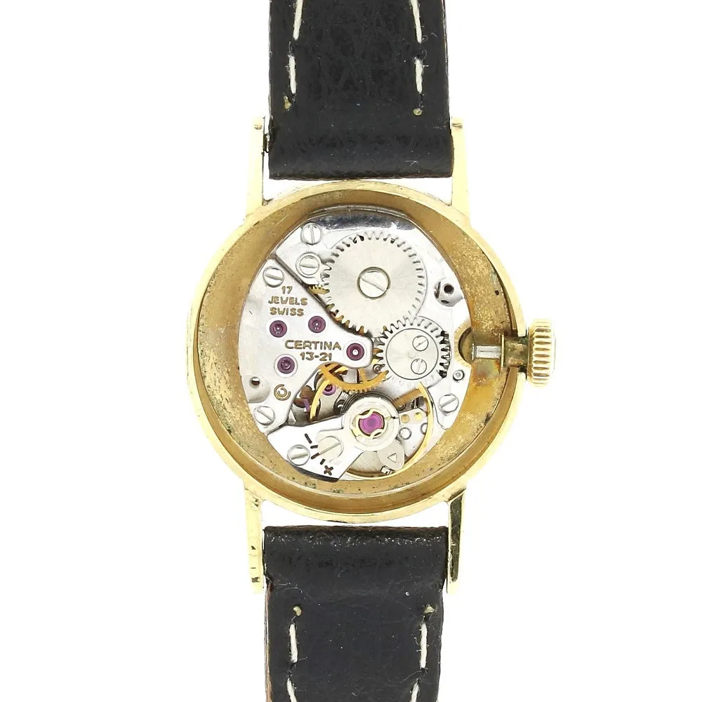 Pre Owned Certina 9ct Gold Leather Strap Mechanical Ladies Swiss Watch RW0615