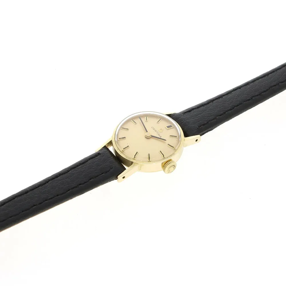 Pre Owned Certina 9ct Gold Leather Strap Mechanical Ladies Swiss Watch RW0615