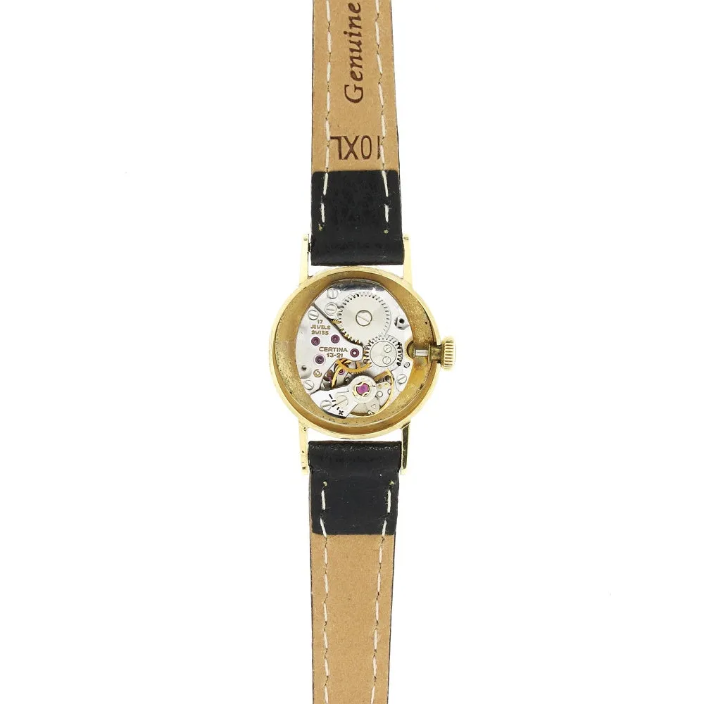 Pre Owned Certina 9ct Gold Leather Strap Mechanical Ladies Swiss Watch RW0615