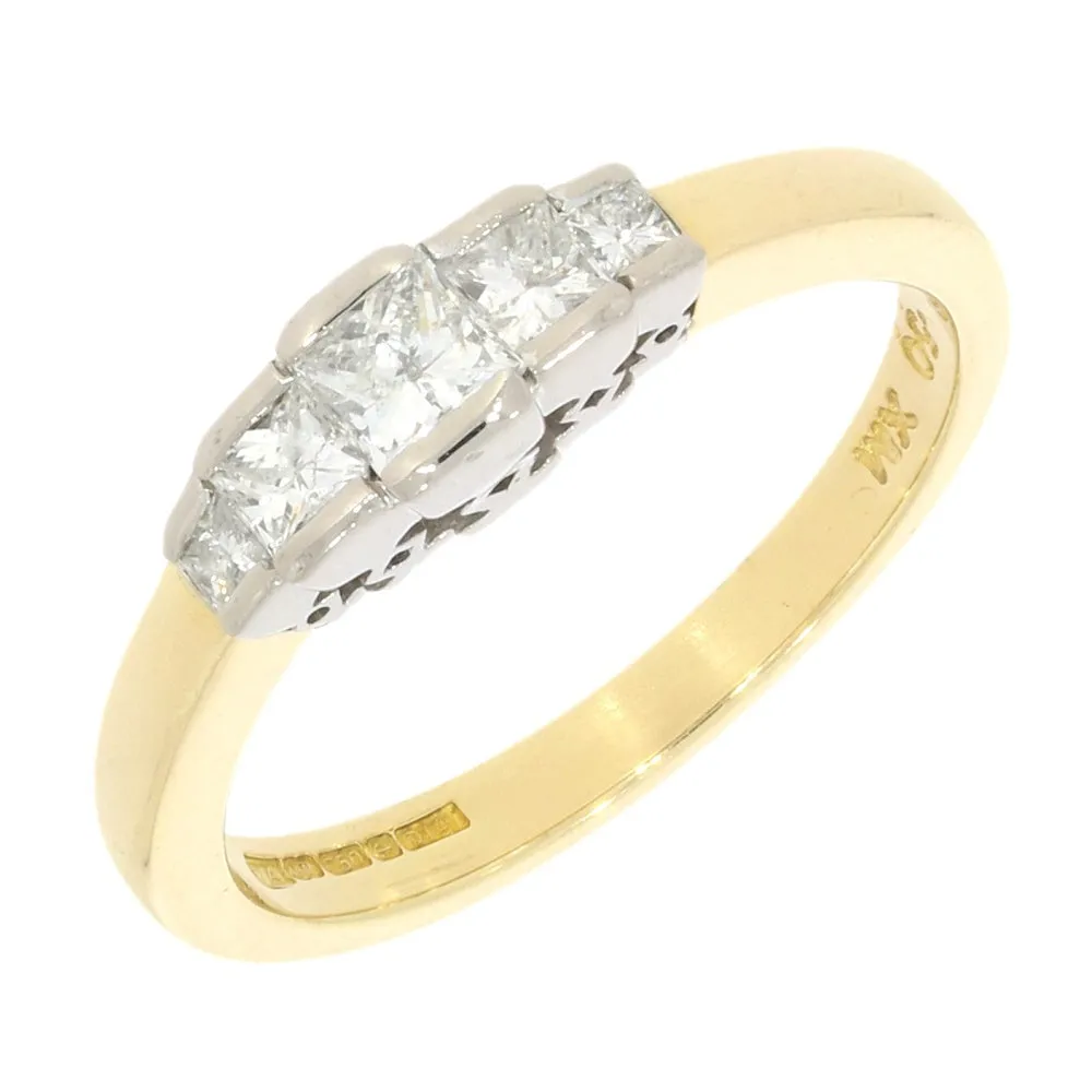 Pre Owned Ladies 18ct Yellow Gold 0.50cts Princess Cut Diamond Five Stone Ring