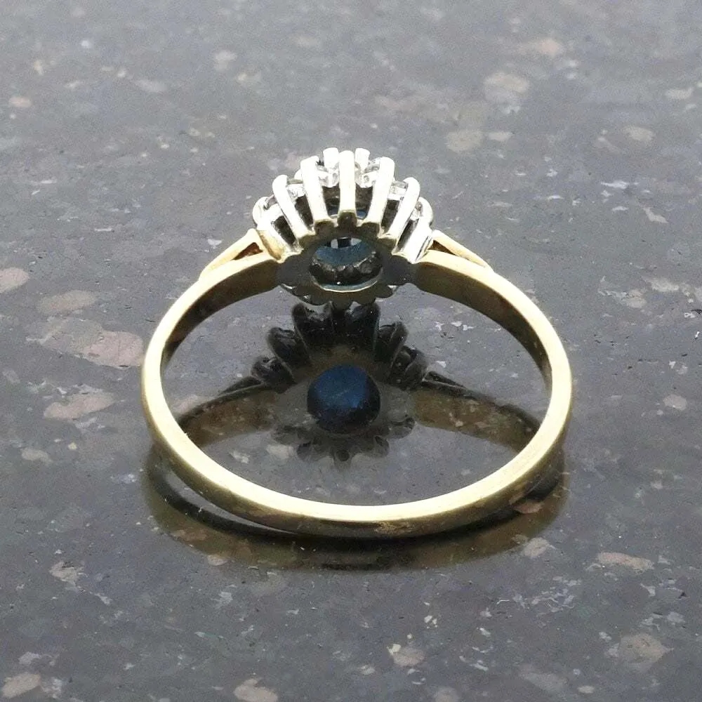 Pre Owned Ladies 9ct Yellow Gold Blue Topaz and Diamond Ring
