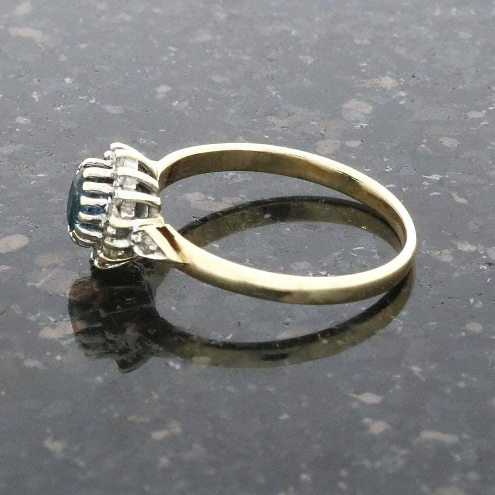 Pre Owned Ladies 9ct Yellow Gold Blue Topaz and Diamond Ring