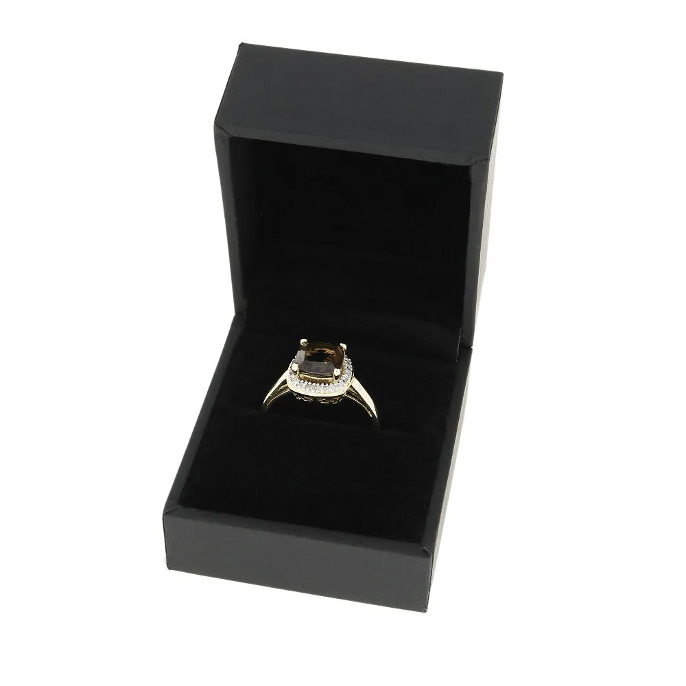 Pre Owned Ladies 9ct Yellow Gold Smokey Quartz and Diamond Ring