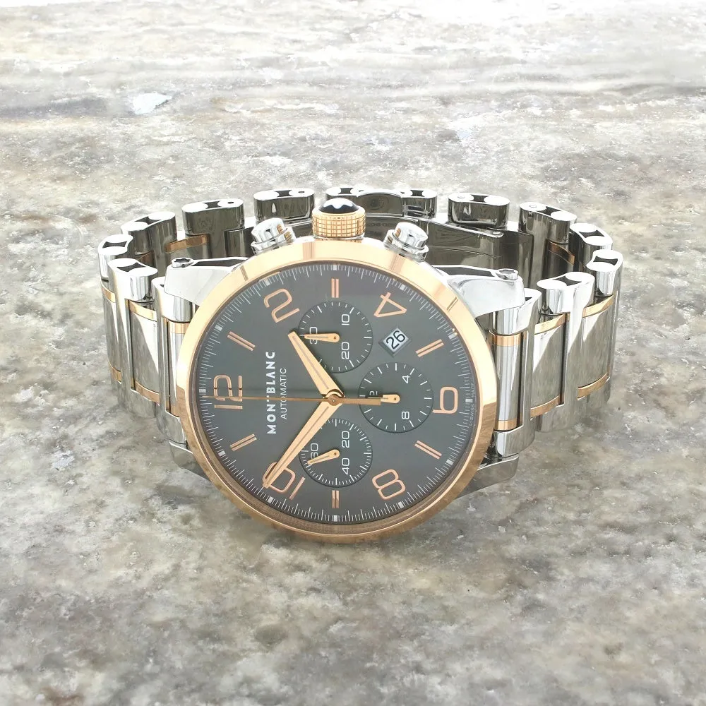 Pre Owned MontBlanc TimeWalker Chronograph 43mm Mens Watch Steel 18ct Rose Gold 107321 RW0595 (2012)