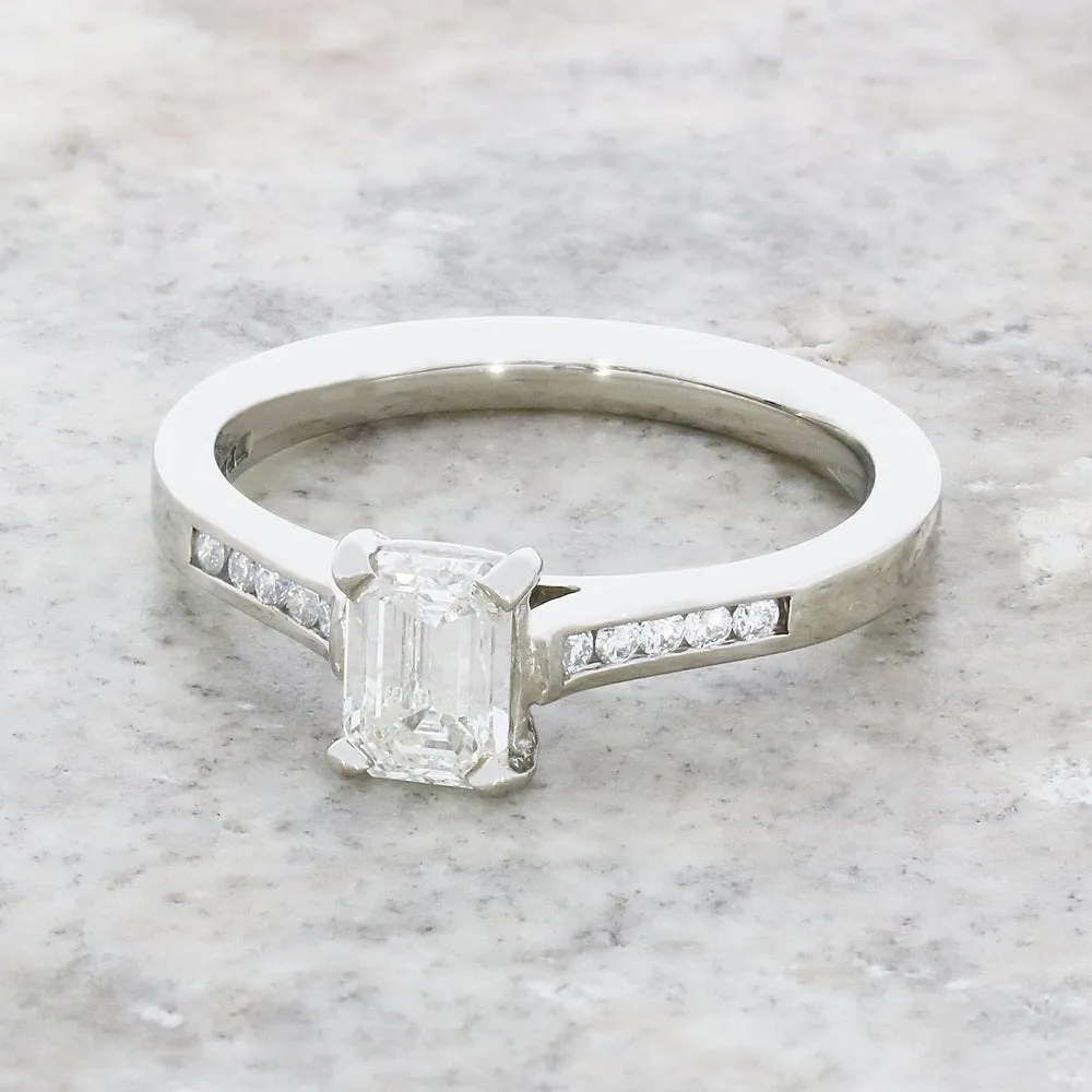 Pre Owned Palladium Emerald Cut 0.65cts Diamond Ring