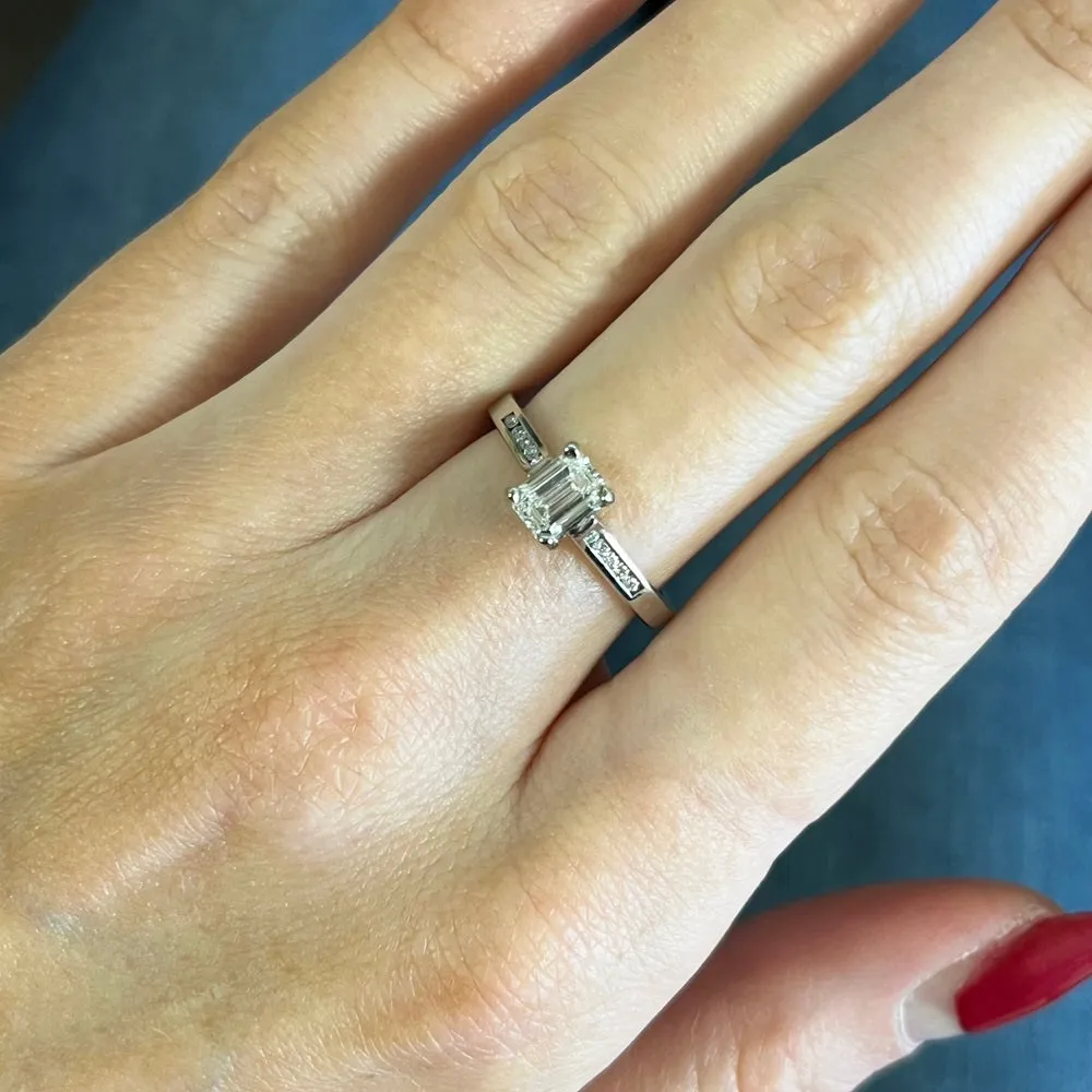 Pre Owned Palladium Emerald Cut 0.65cts Diamond Ring