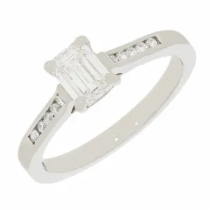 Pre Owned Palladium Emerald Cut 0.65cts Diamond Ring