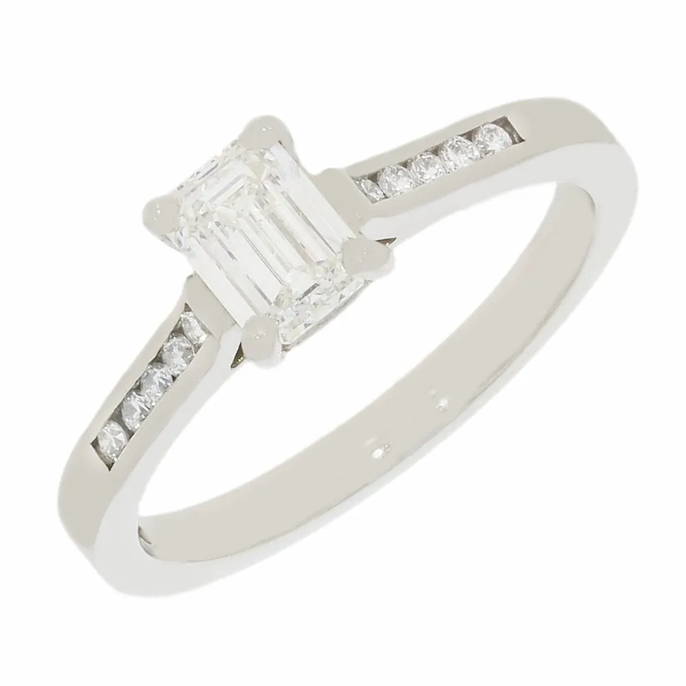 Pre Owned Palladium Emerald Cut 0.65cts Diamond Ring