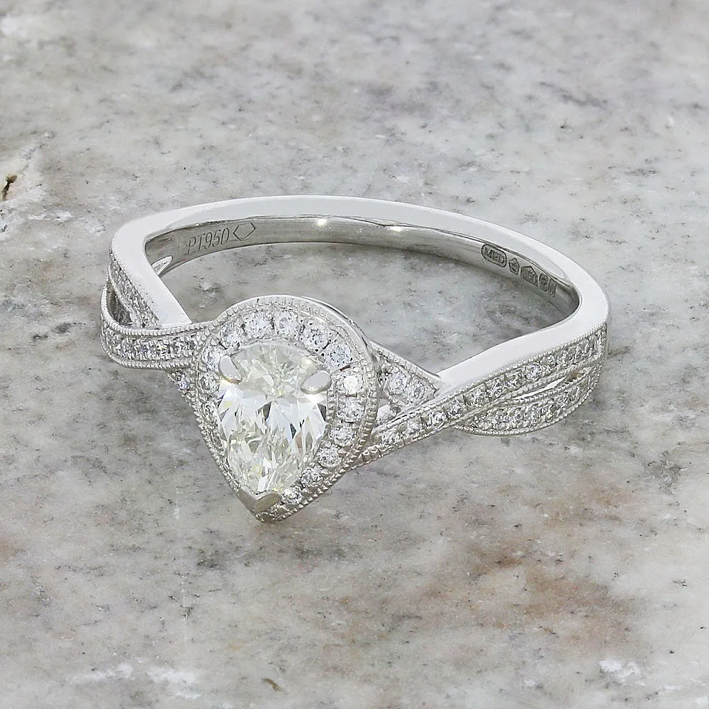 Pre Owned Platinum Pear Shape 1.00cts Diamond Halo Ring